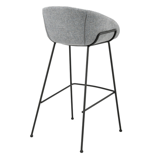 Zach Bar Stool In Gray-Blue Fabric And Matte Black Frame And Legs - Set Of 2