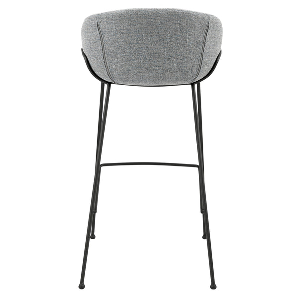 Zach Bar Stool In Gray-Blue Fabric And Matte Black Frame And Legs - Set Of 2