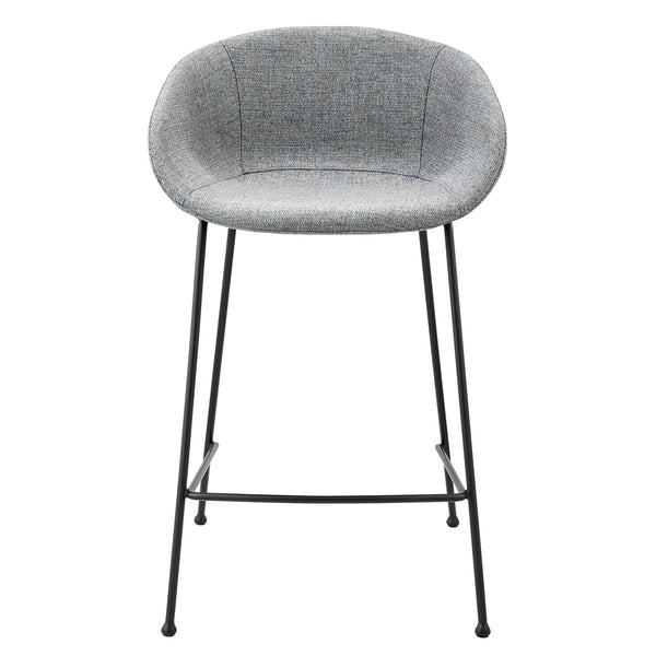 Zach Counter Stool with Gray-Blue Fabric and Matte Black steel frame and legs - Set of 2