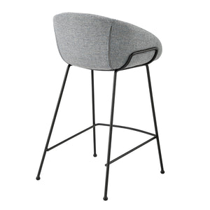 Zach Counter Stool with Gray-Blue Fabric and Matte Black steel frame and legs - Set of 2