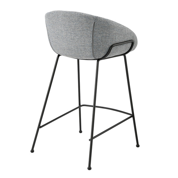 Zach Counter Stool with Gray-Blue Fabric and Matte Black steel frame and legs - Set of 2