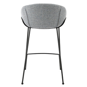 Zach Counter Stool with Gray-Blue Fabric and Matte Black steel frame and legs - Set of 2