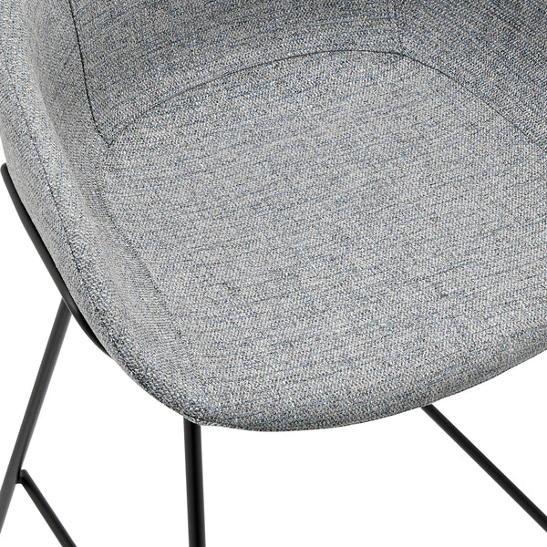 Zach Counter Stool with Gray-Blue Fabric and Matte Black steel frame and legs - Set of 2