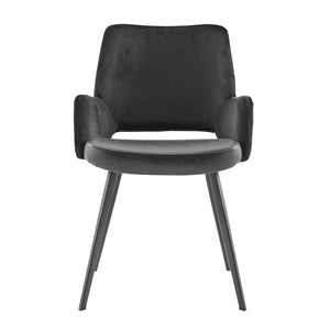 Desi Armchair in Black Velvet Fabric and Leatherette with Black Base