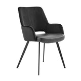 Desi Armchair in Black Velvet Fabric and Leatherette with Black Base