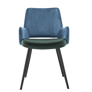 Desi Armchair in Blue Velvet Fabric and Leatherette with Black Base