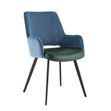 Desi Armchair in Blue Velvet Fabric and Leatherette with Black Base
