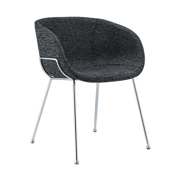 Zach Armchair in Black Fabric and Chrome Legs - Set of 2