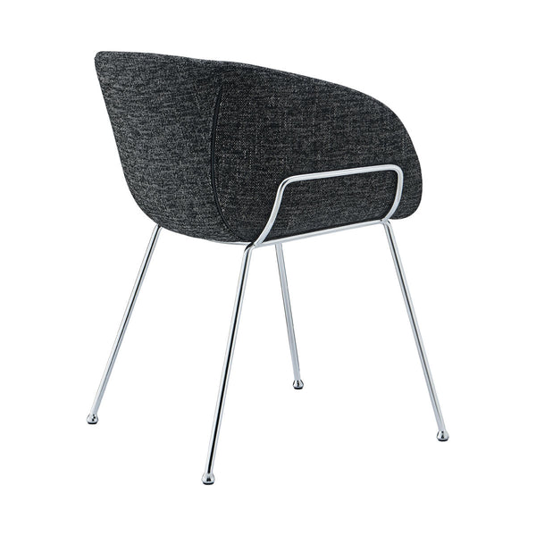 Zach Armchair in Black Fabric and Chrome Legs - Set of 2