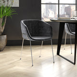Zach Armchair in Black Fabric and Chrome Legs - Set of 2