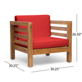 Oana Outdoor Acacia Wood Club Chairs with Cushions, Teak Finish and Red Noble House