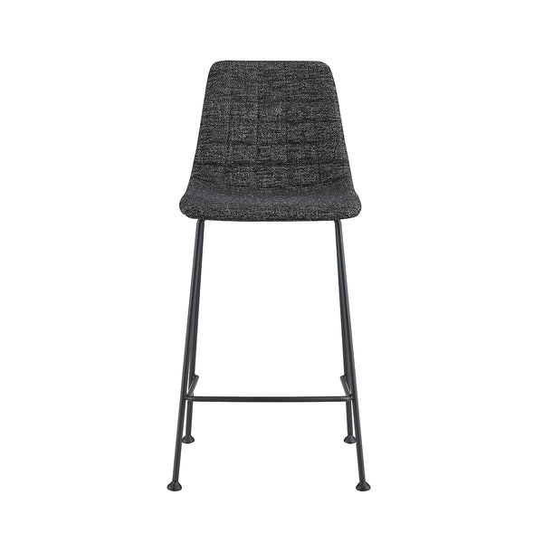 Elma-C Counter Stool In Black Fabric with Matte Black Frame and Legs - Set Of 2