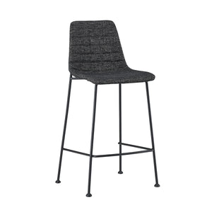 Elma-C Counter Stool In Black Fabric with Matte Black Frame and Legs - Set Of 2