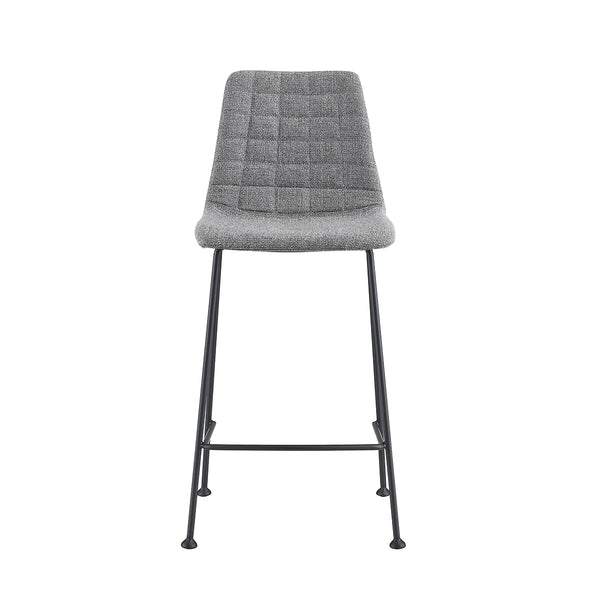 Elma-C Counter Stool In Light Gray Fabric with Matte Black Frame and Legs - Set Of 2