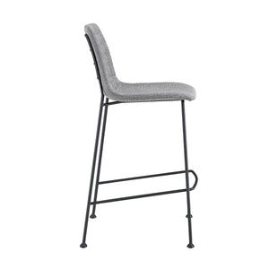Elma-C Counter Stool In Light Gray Fabric with Matte Black Frame and Legs - Set Of 2