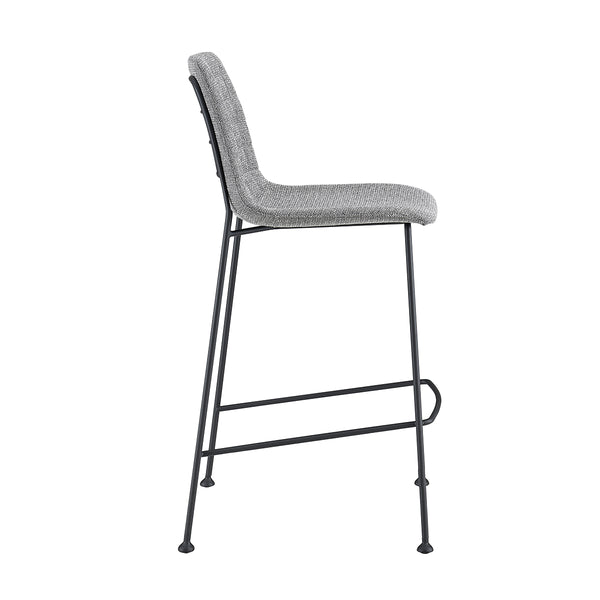 Elma-C Counter Stool In Light Gray Fabric with Matte Black Frame and Legs - Set Of 2