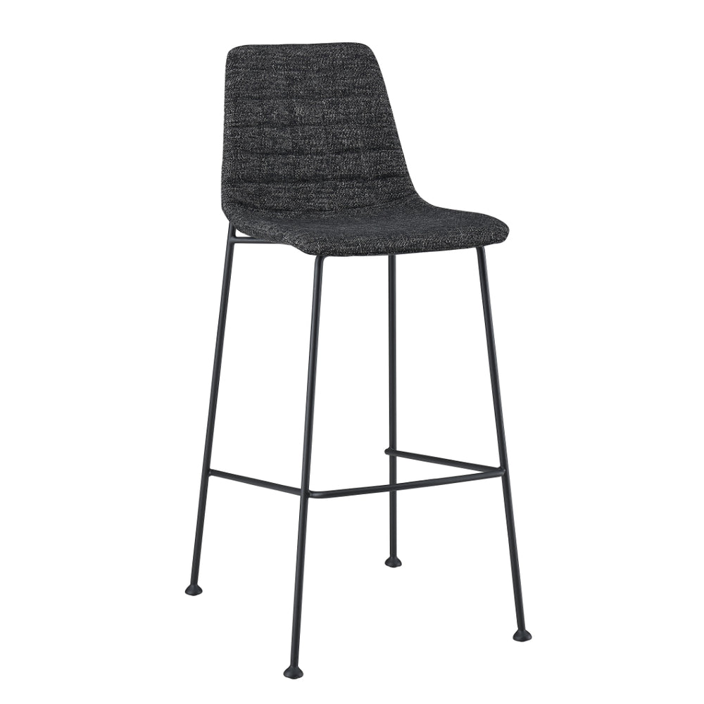 Elma-B Bar Stool In Black Fabric with Matte Black Frame and Legs - Set Of 2