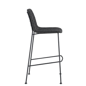 Elma-B Bar Stool In Black Fabric with Matte Black Frame and Legs - Set Of 2