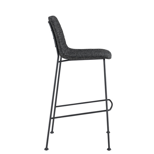 Elma-B Bar Stool In Black Fabric with Matte Black Frame and Legs - Set Of 2