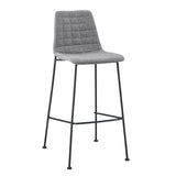 Elma-B Bar Stool In Light Gray Fabric with Matte Black Frame and Legs - Set Of 2