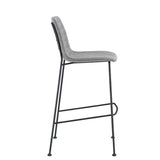 Elma-B Bar Stool In Light Gray Fabric with Matte Black Frame and Legs - Set Of 2