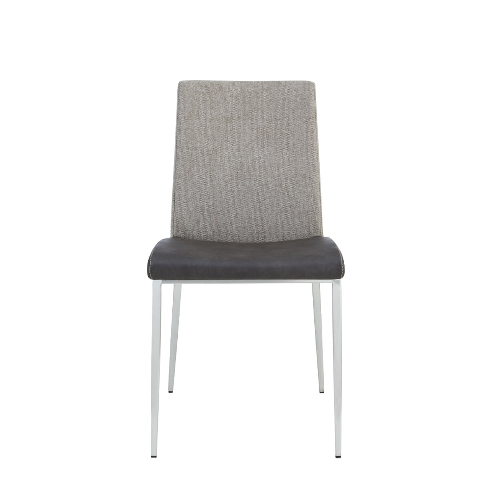 Rasmus Side Chair with Dark Gray Leatherette and Light Brown Fabric with Brushed Stainless Steel Legs - Set of 2