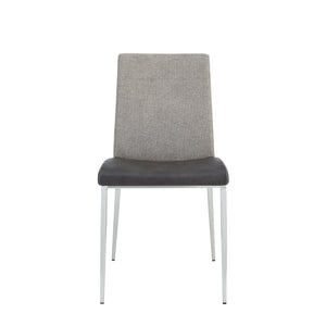 Rasmus Side Chair with Dark Gray Leatherette and Light Brown Fabric with Brushed Stainless Steel Legs - Set of 2