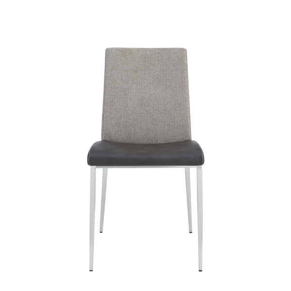 Rasmus Side Chair with Dark Gray Leatherette and Light Brown Fabric with Brushed Stainless Steel Legs - Set of 2