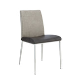 Rasmus Side Chair with Dark Gray Leatherette and Light Brown Fabric with Brushed Stainless Steel Legs - Set of 2