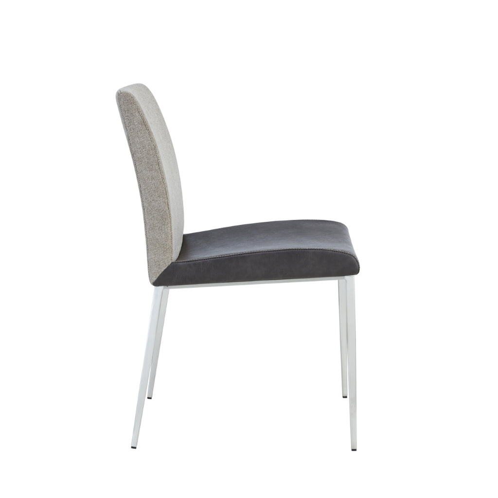 Rasmus Side Chair with Dark Gray Leatherette and Light Brown Fabric with Brushed Stainless Steel Legs - Set of 2