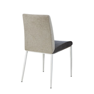 Rasmus Side Chair with Dark Gray Leatherette and Light Brown Fabric with Brushed Stainless Steel Legs - Set of 2