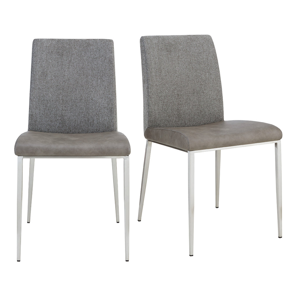 Rasmus Side Chair with Light Gray Seat and Back with Brushed Stainless Steel Legs - Set of 2
