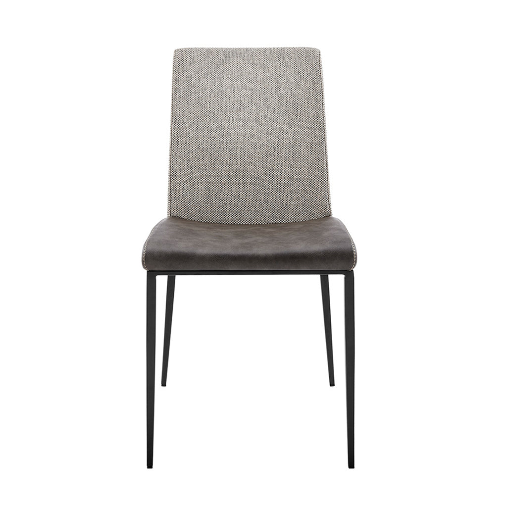 Rasmus Side Chair with Dark Gray Leatherette and Light Gray Fabric with Matte Black Legs - Set of 2