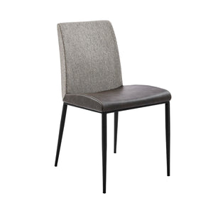 Rasmus Side Chair with Dark Gray Leatherette and Light Gray Fabric with Matte Black Legs - Set of 2