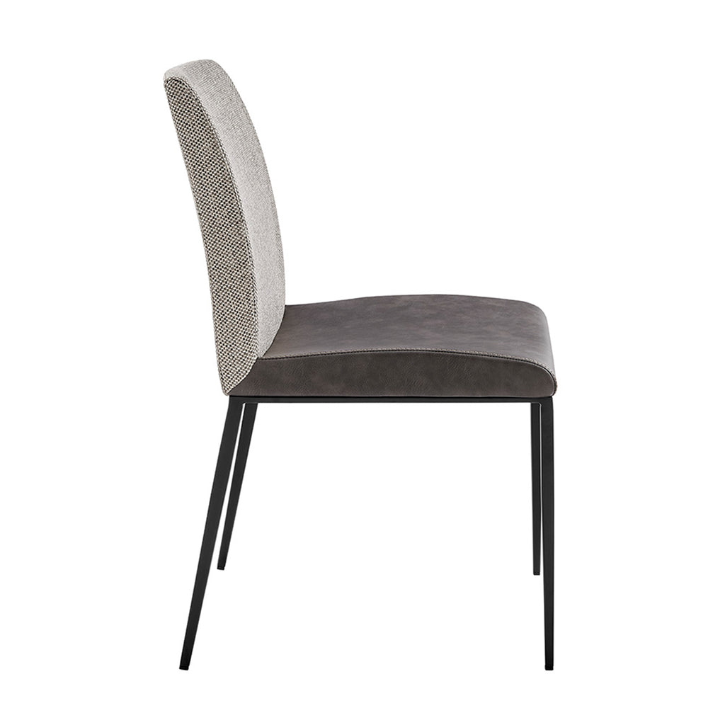 Rasmus Side Chair with Dark Gray Leatherette and Light Gray Fabric with Matte Black Legs - Set of 2