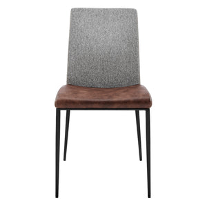 Rasmus Side Chair with Light Brown Leatherette and Gray Fabric with Matte Black Legs - Set of 2