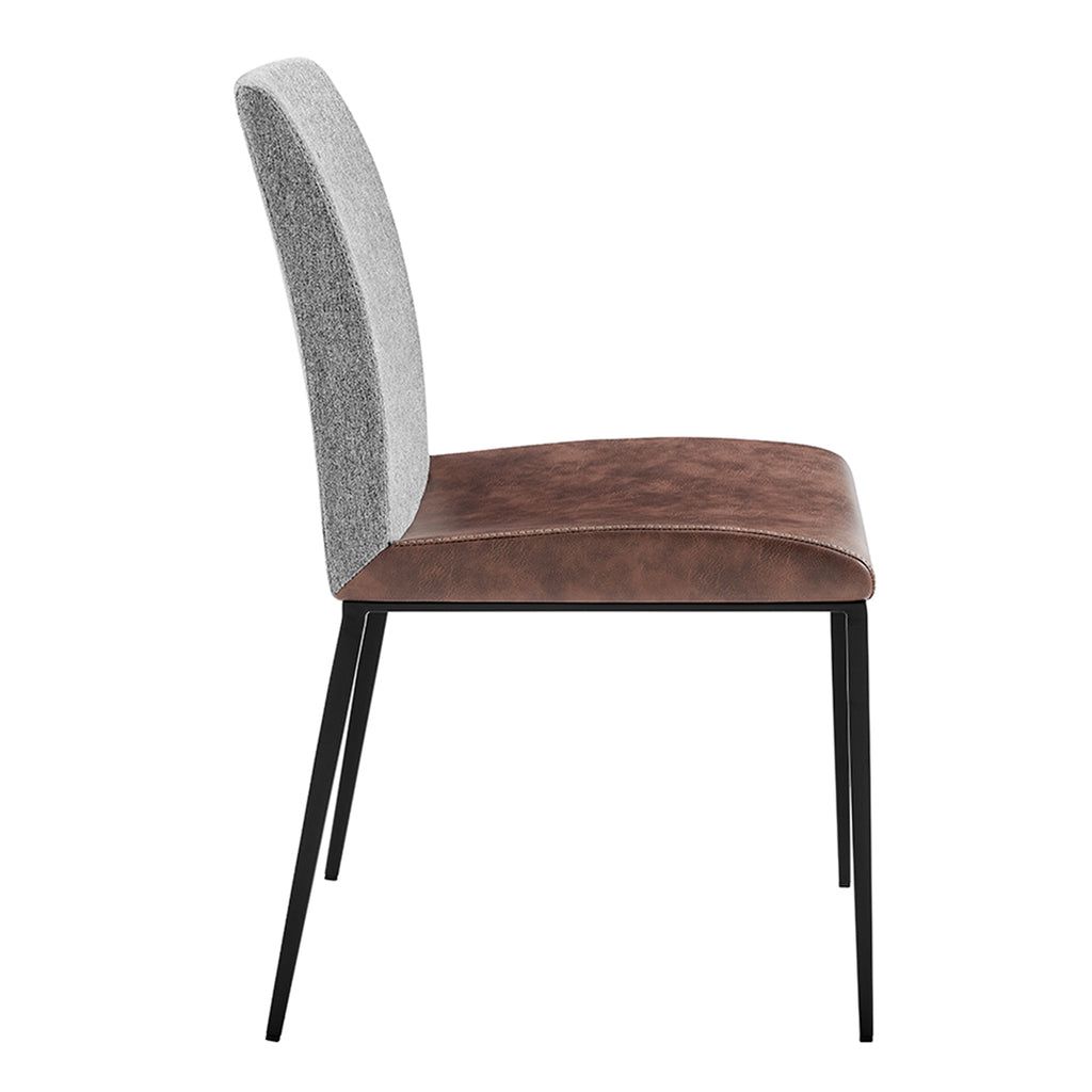 Rasmus Side Chair with Light Brown Leatherette and Gray Fabric with Matte Black Legs - Set of 2
