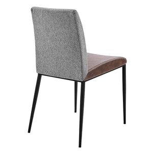 Rasmus Side Chair with Light Brown Leatherette and Gray Fabric with Matte Black Legs - Set of 2