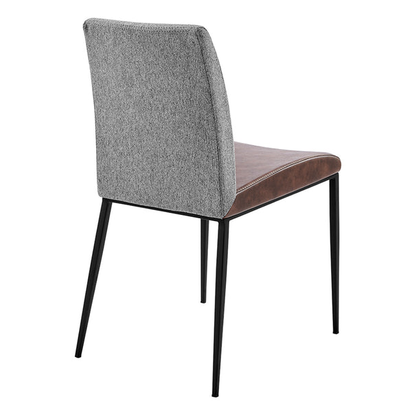 Rasmus Side Chair with Light Brown Leatherette and Gray Fabric with Matte Black Legs - Set of 2