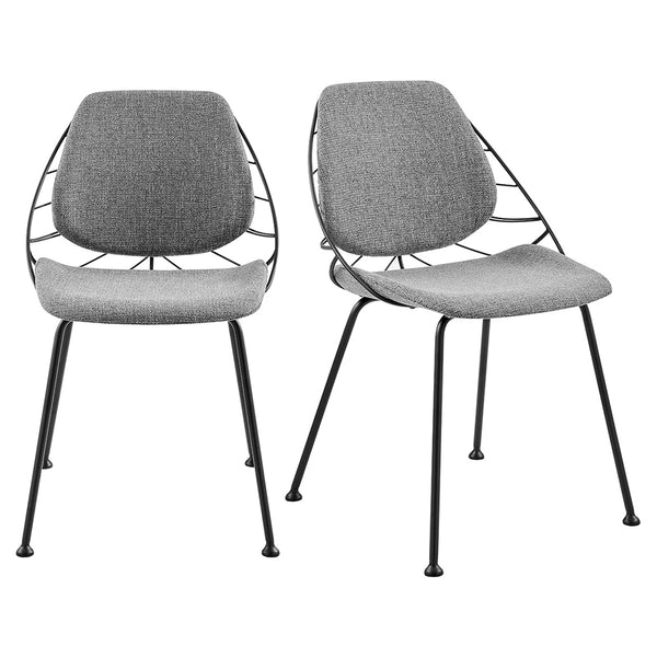 Linnea Side Chair in Light Gray Fabric with Matte Black Frame and Legs - Set of 2