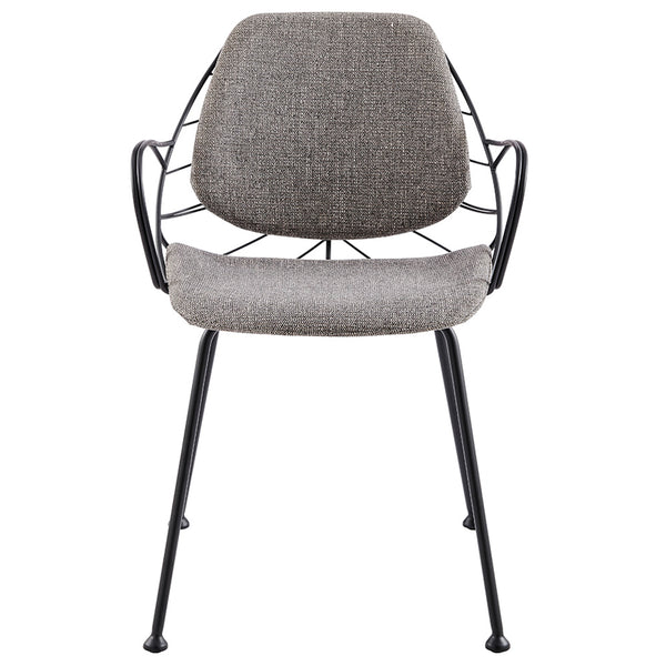 Linnea Armchair In Light Gray Fabric with Matte Black Frame and Legs - Set of 2