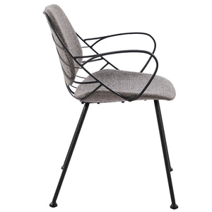 Linnea Armchair In Light Gray Fabric with Matte Black Frame and Legs - Set of 2