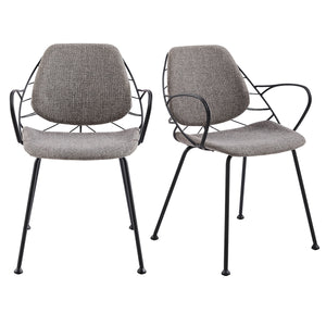 Linnea Armchair In Light Gray Fabric with Matte Black Frame and Legs - Set of 2