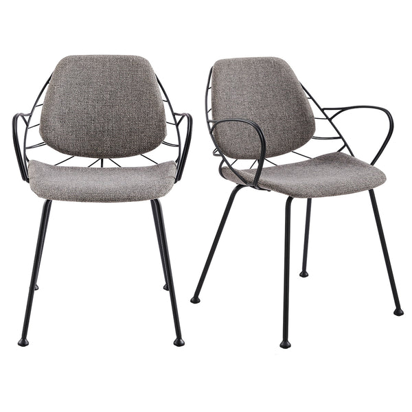 Linnea Armchair In Light Gray Fabric with Matte Black Frame and Legs - Set of 2