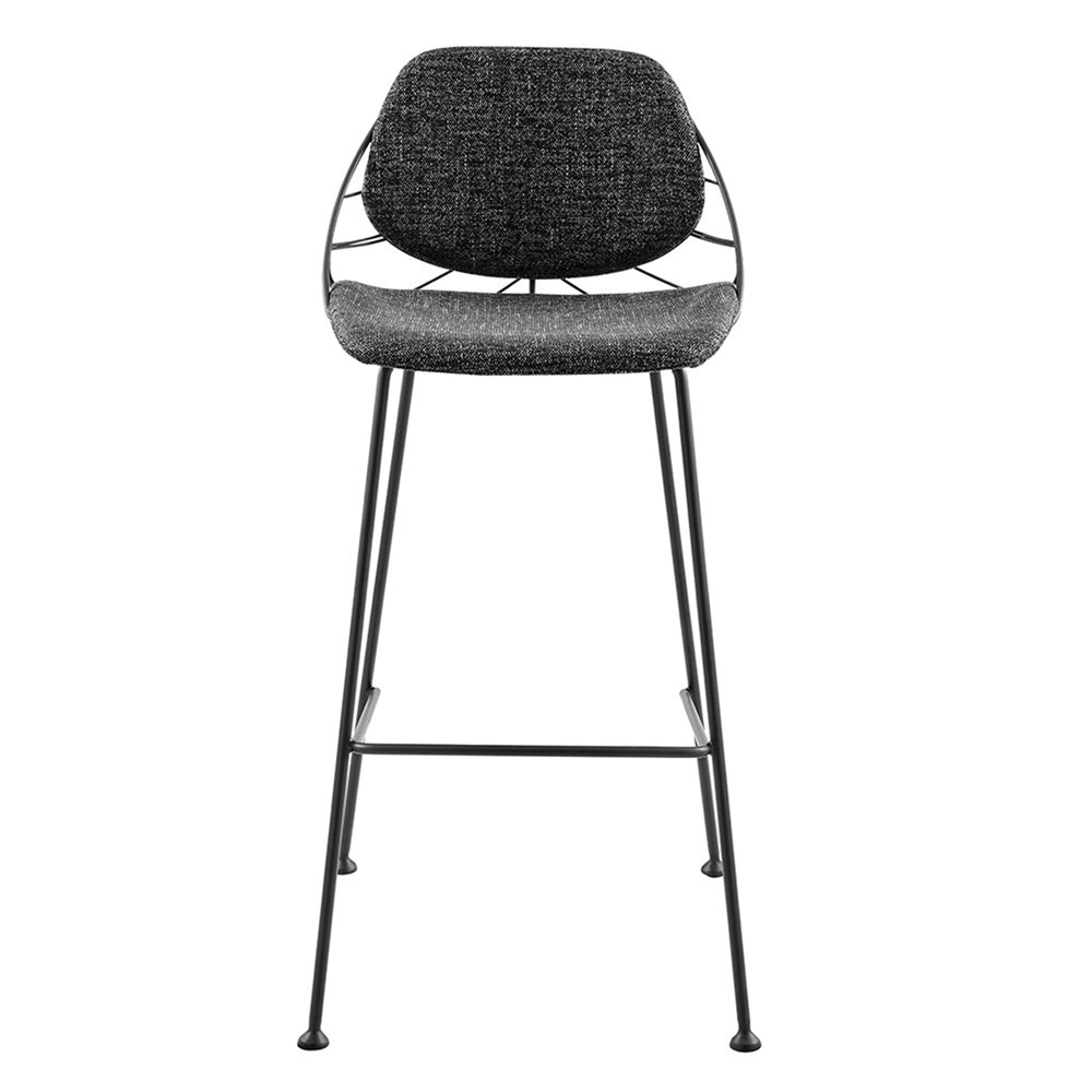 Linnea-B Bar Stool In Black Fabric with Matte Black Frame and Legs - Set Of 2