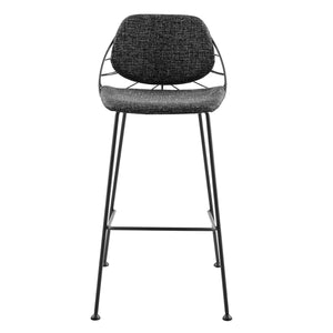 Linnea-B Bar Stool In Black Fabric with Matte Black Frame and Legs - Set Of 2