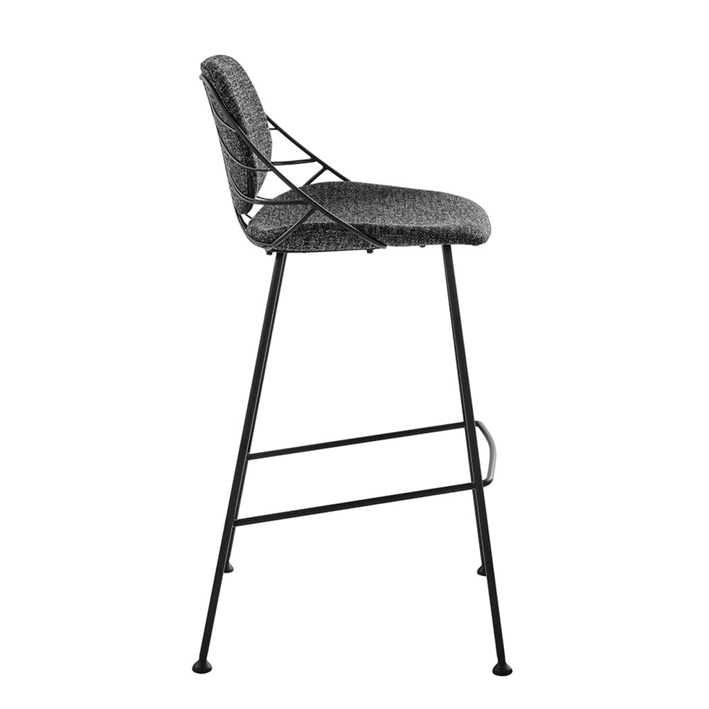Linnea-B Bar Stool In Black Fabric with Matte Black Frame and Legs - Set Of 2