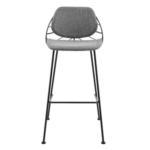 Linnea-B Bar Stool in Light Gray Fabric with Matte Black Frame and Legs - Set Of 2