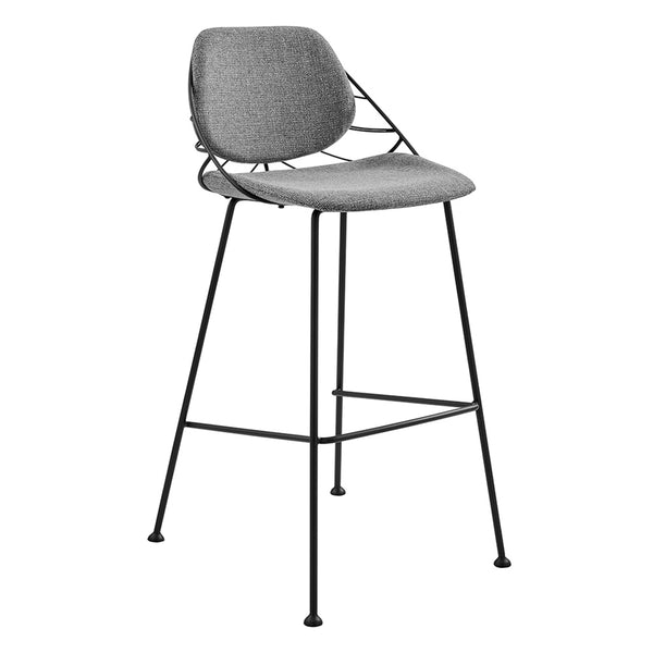 Linnea-B Bar Stool in Light Gray Fabric with Matte Black Frame and Legs - Set Of 2