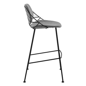 Linnea-B Bar Stool in Light Gray Fabric with Matte Black Frame and Legs - Set Of 2